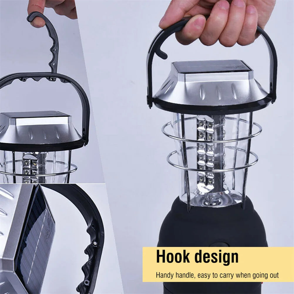 36LED Campinglamp - Multifunctionele Solar Noodverlichting met Handkruk, Zaklamp & Powerbank - Waterdicht & Compact