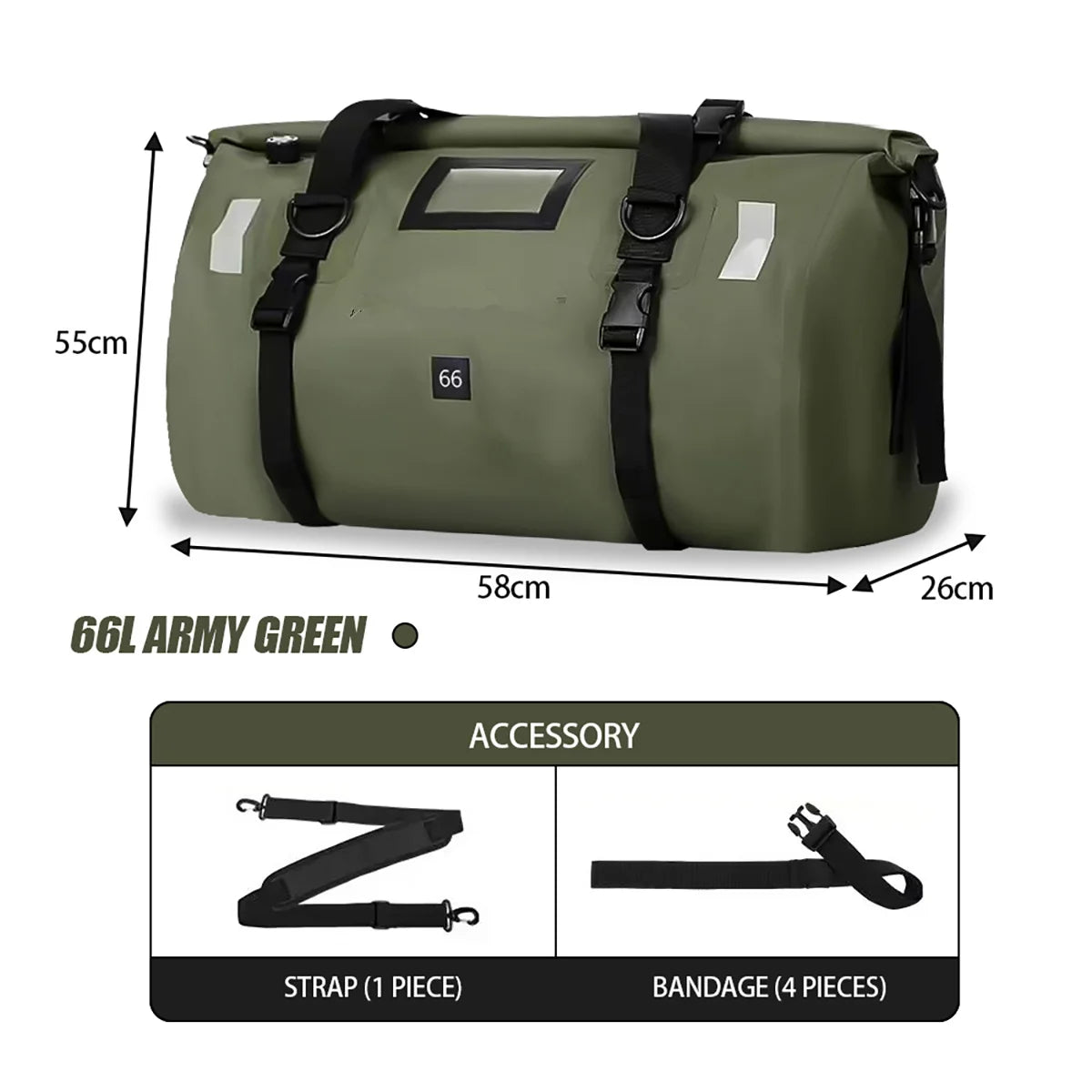 Universele Waterdichte Motor Achtertas - 40L/66L Fiets, Scooter en Camping Bagage, Multifunctionele Luggage Pack met Reflecterende Strips