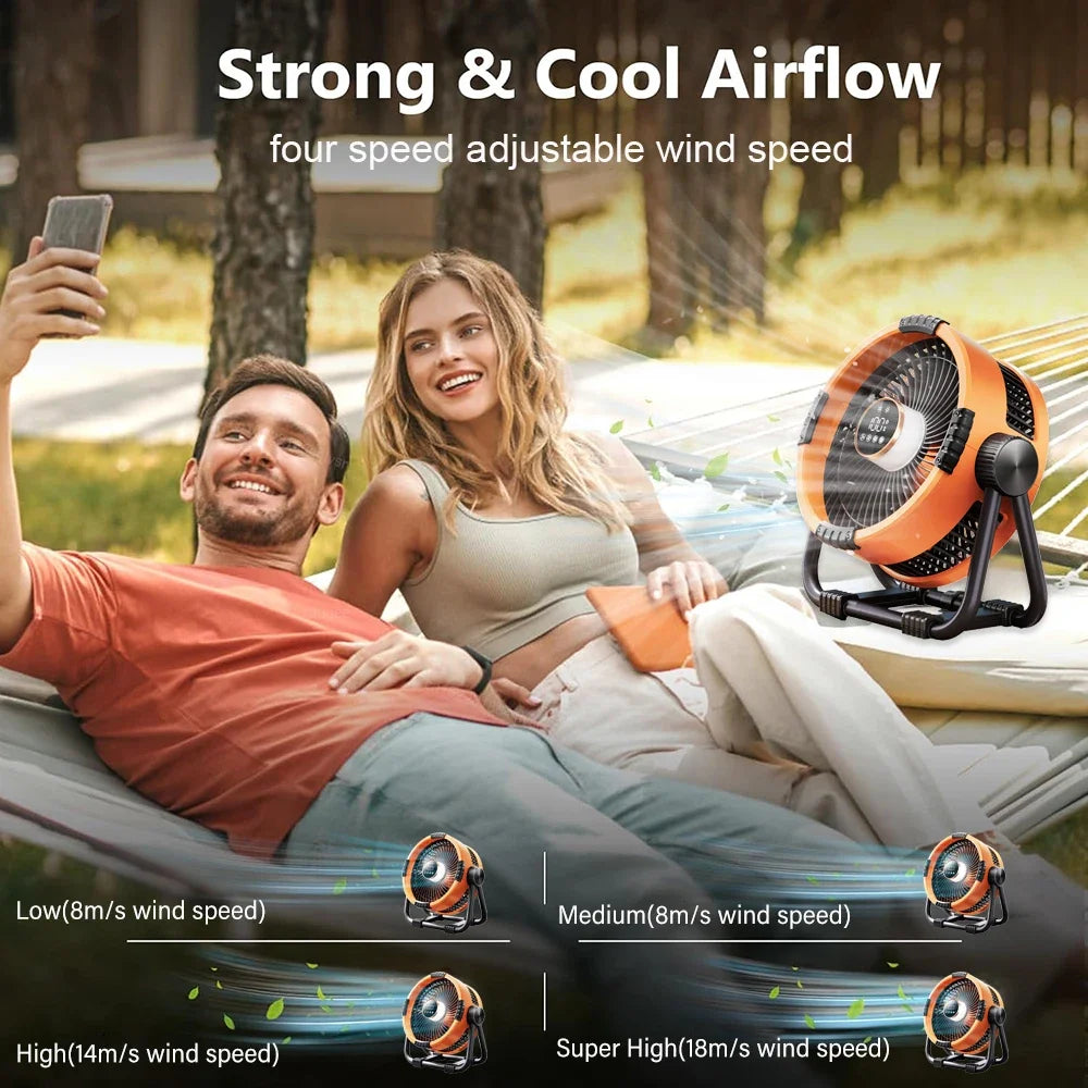 Draagbare Camping Ventilator – 20000mAh Oplaadbare Draadloze Ventilator met Powerbank & Afstandsbediening