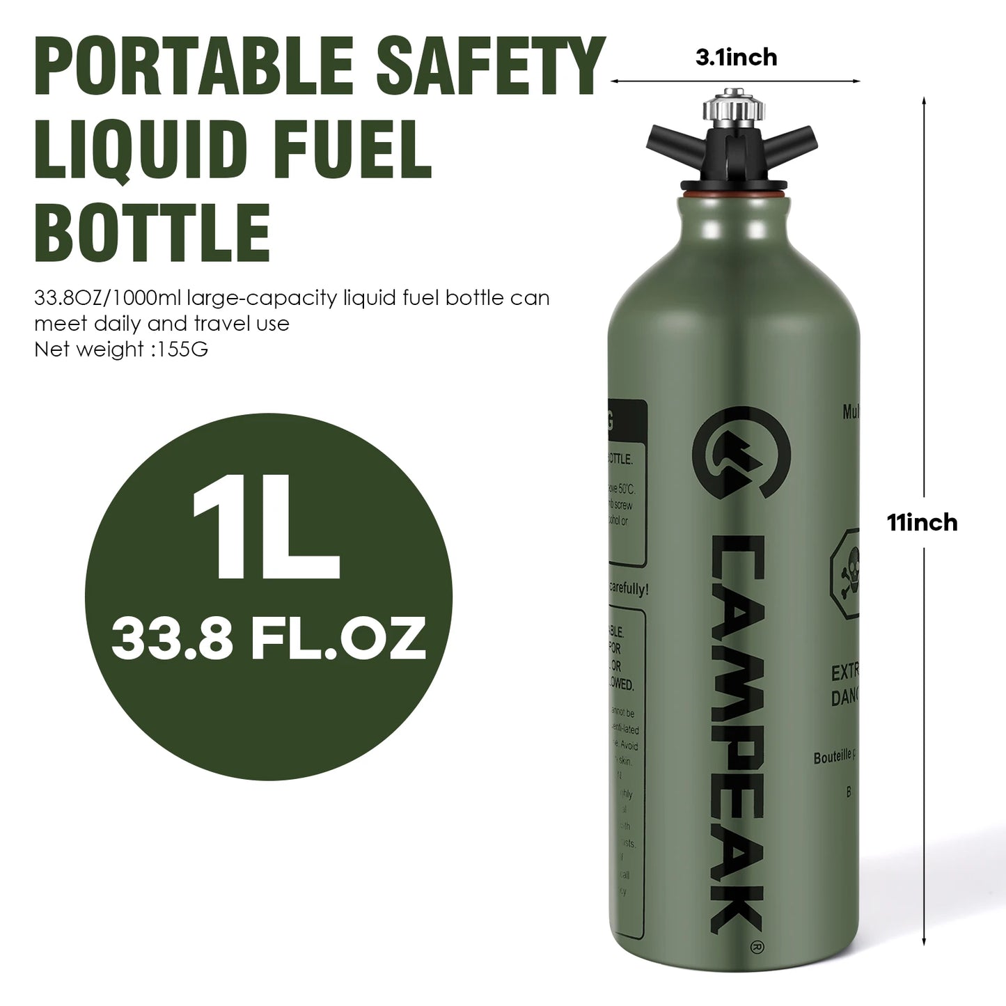 Liquid Fuel Bottle 0.5L / 1L | Veiligheidsventiel voor Outdoor Camping en Multi-Purpose Gebruik