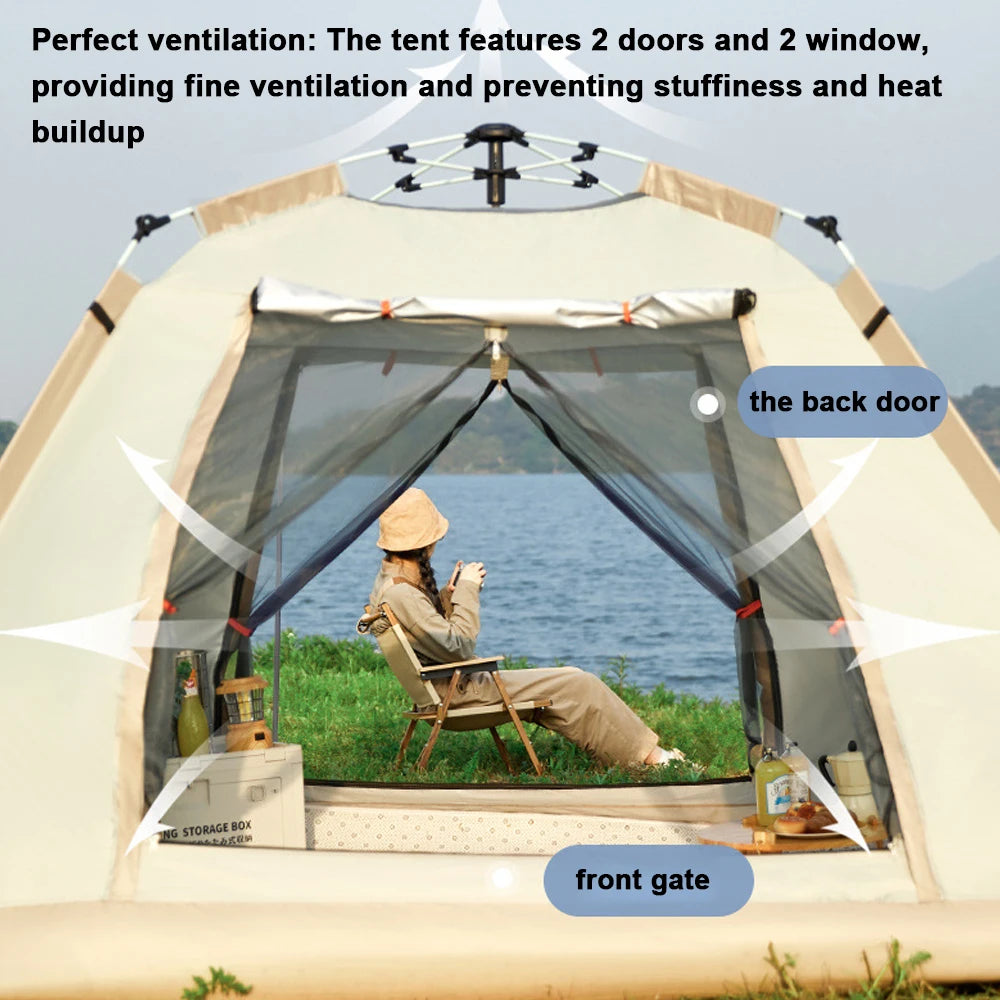 Automatische Camping Tent – Snel Opzetbare Waterdichte Tent voor 3-4 Personen (Outdoor, Hiking, Vissen, Kamperen)