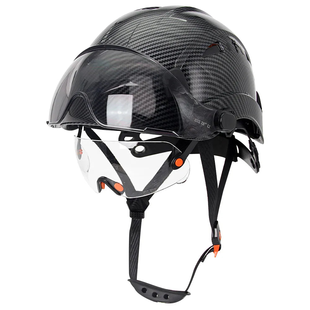 Schutzhelm aus Kohlefaser – Doppelvisier, CE- und KC-zertifiziert, ABS-Schutzhelm für Bau und Rettung