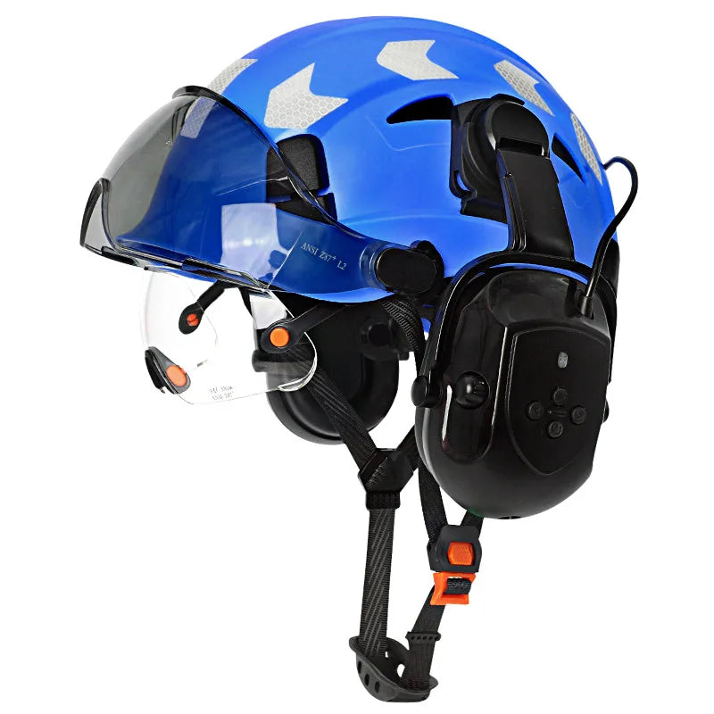 Construction Safety Helmet with Bluetooth 5.0 – Noise Cancelling Earmuffs, Visor & Reflective Stickers, CE Certified