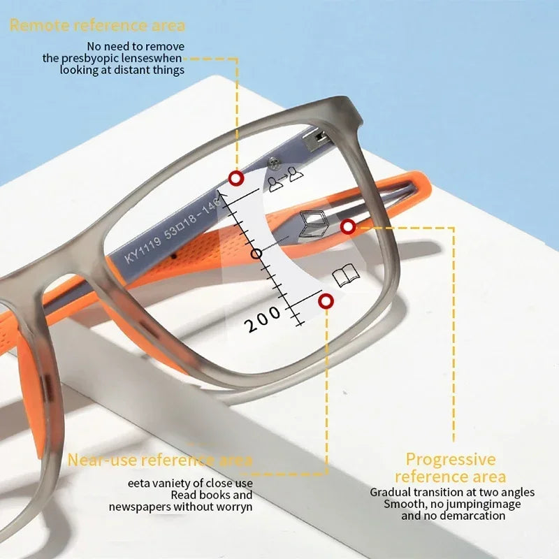TR90 Multifocale Leesbril - Anti-blauw Licht Bril voor Mannen en Vrouwen, Ultralichte Progressieve Bril voor Dichtbij en Veraf
