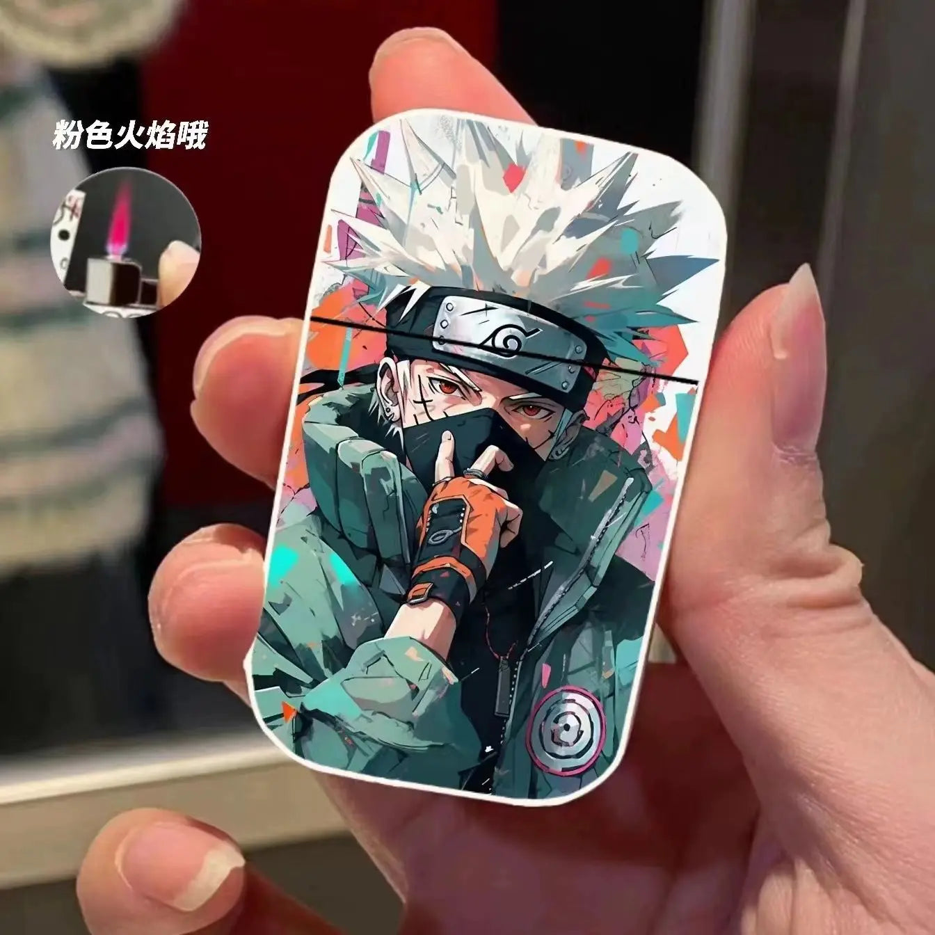 Naruto Anime Lichter – Creatieve Metalen Windproof Elektronische Aansteker met Roze Vlam, Perfect Cadeau voor Jongens en Fans