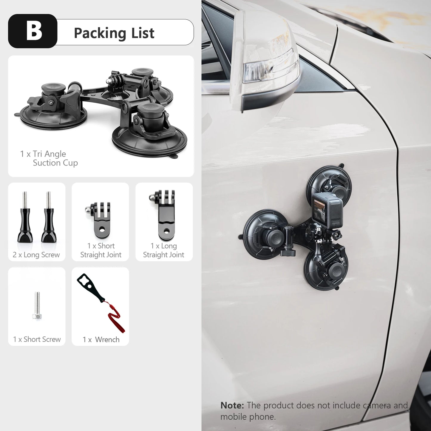 Vamson Dreieck-Saugnapf-Stativhalter – kompatibel mit Insta360, GoPro Hero, DJI Action und Smartphones