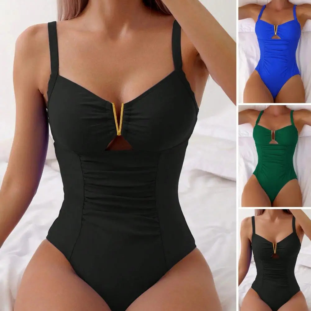 Vrouwen Monokini - Stijlvolle Diepe V-hals Zwemkleding, Sneldrogend Strandbadpak, High Waist One-Piece Badpak