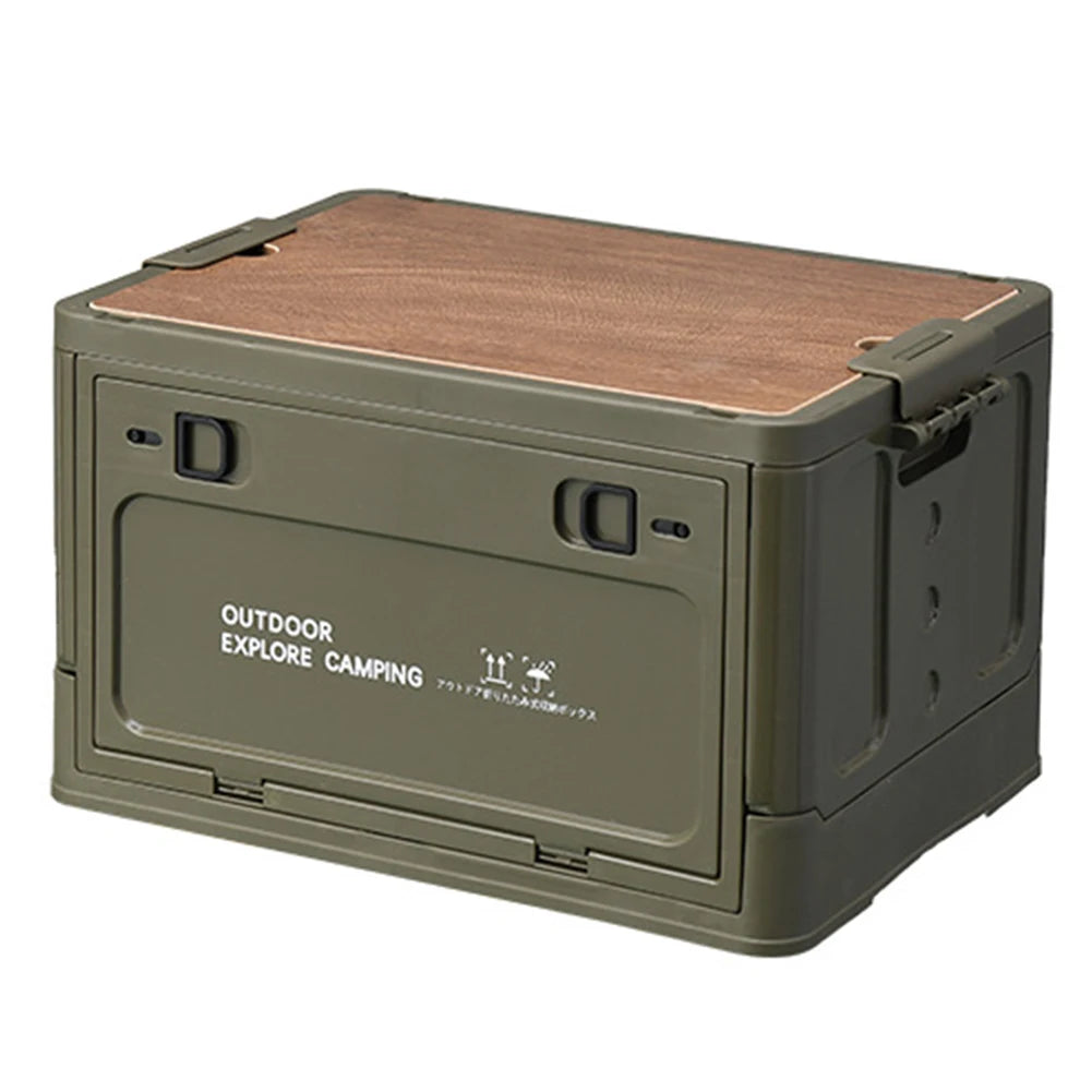 30L Opvouwbare Opbergdoos met Houten Deksel | Draagbare Opslagcontainer voor Thuis, Buiten en Camping