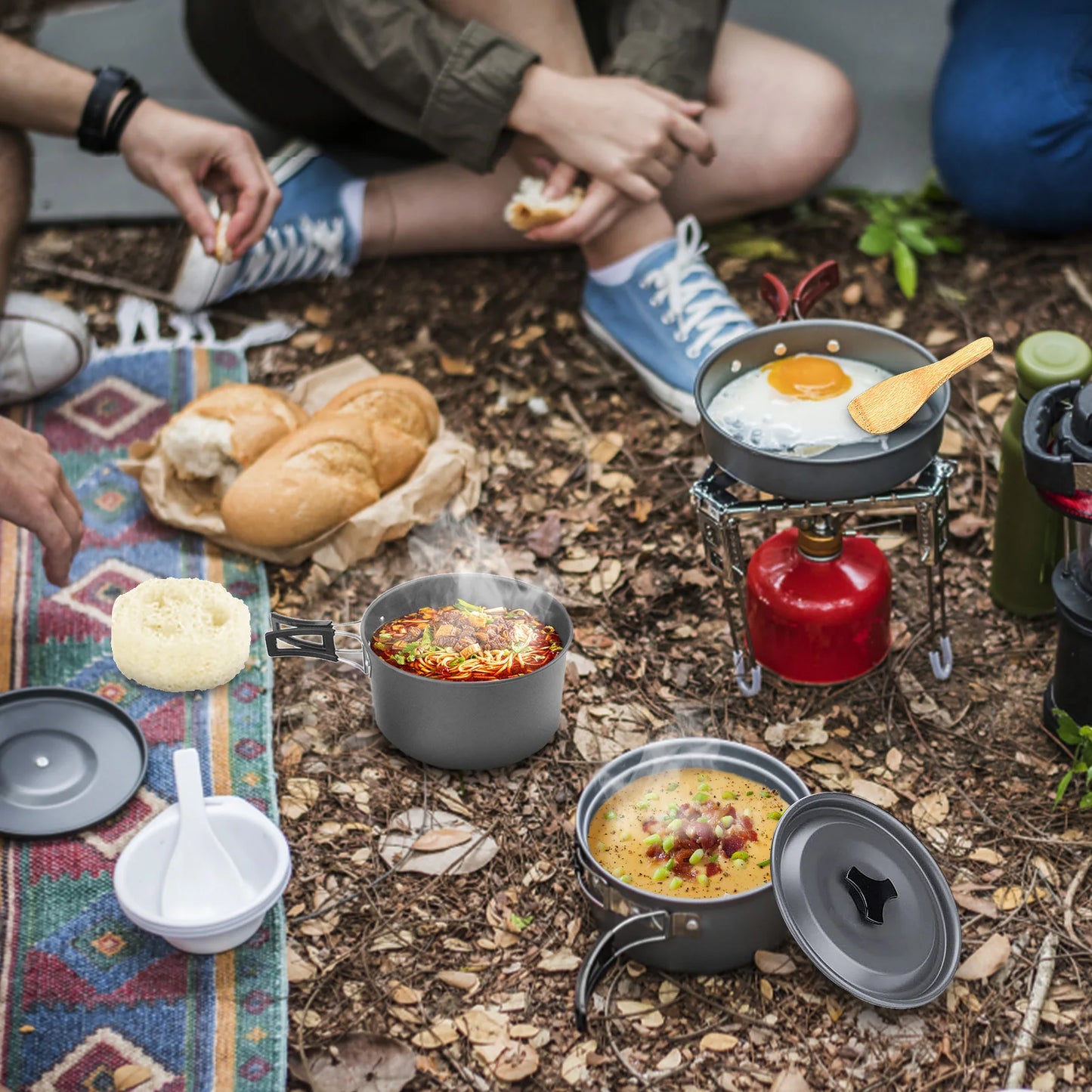 Camping Kookgerei Set - Lichtgewicht Anti-aanbak Potten & Pannen met Opbergtas voor 2-3 Personen