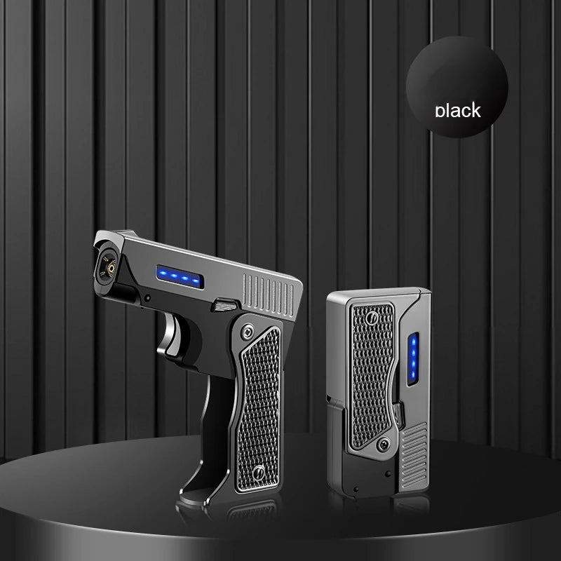 Winddichte Gas Elektrische Plasma Aansteker C-Type USB Oplaadbaar, Vouwbare Gun Butaan Torch Turbo Jet Vlam voor Sigaren – Cadeau voor Mannen