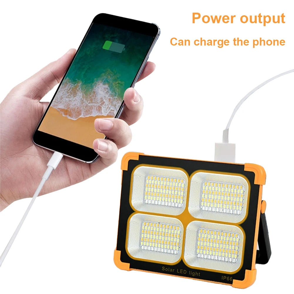 400W LED Solar Floodlight – IP66 Waterdicht, Oplaadbare Campinglamp met USB & Standaard