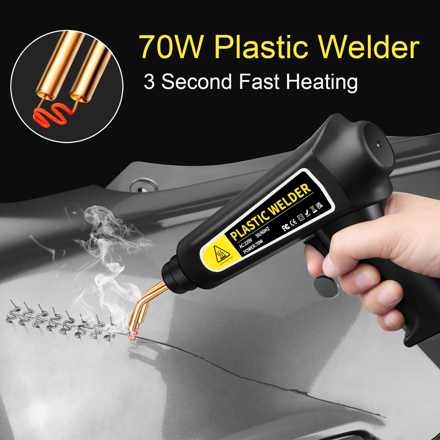70W Kunststof Lasapparaat – Bumper Reparatie Set, Warmtelaminator, 400x Reparatienagels, EU Plug