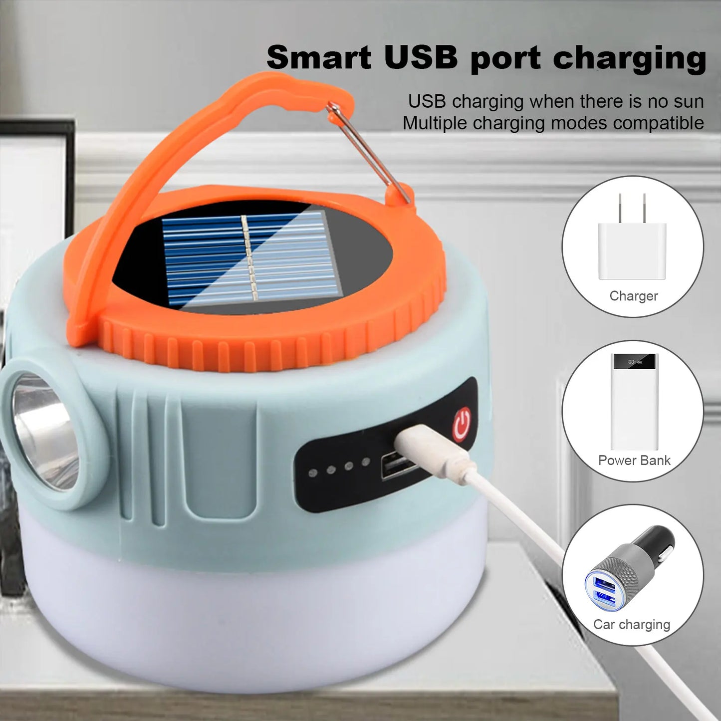 Solar Camping Lantaarn | Oplaadbare LED Tentlamp | 6 Lichtstanden | USB & Zonne-energie