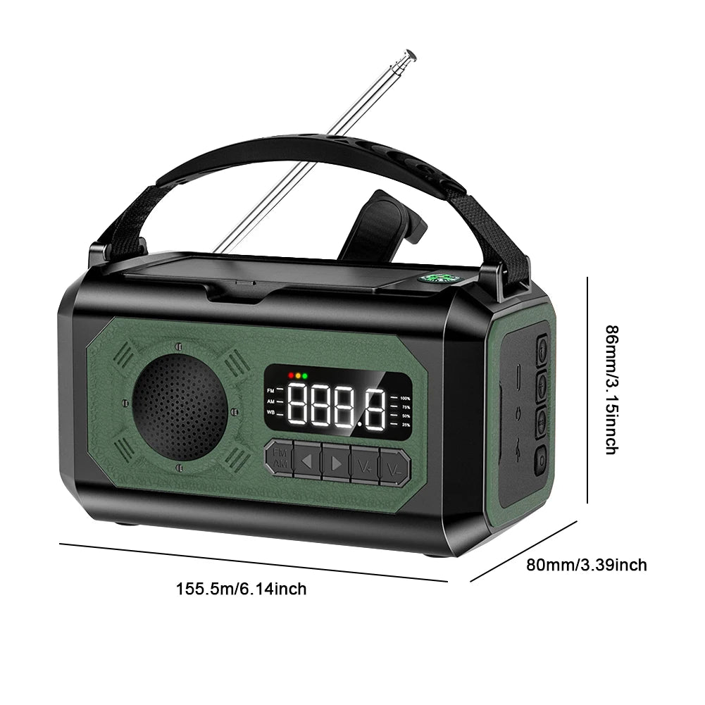 12000mAh Noodradio met Zonnepaneel & Crank – Draagbare AM/FM Radio, Powerbank & Zaklamp voor Outdoor Survival