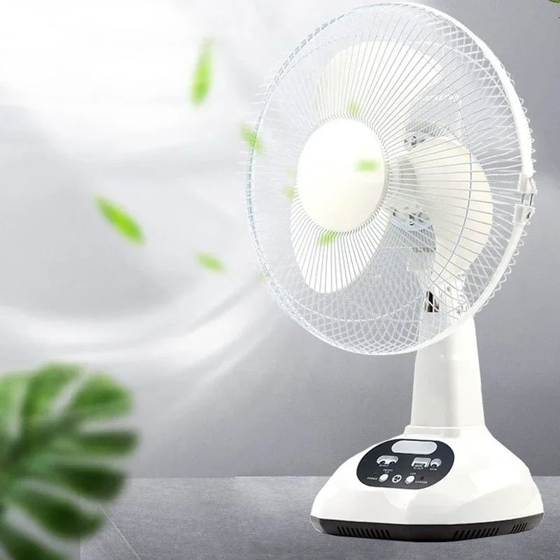 Draagbare Solar Tafelventilator – 12" Oplaadbare AC/DC Ventilator met LED & USB Poorten