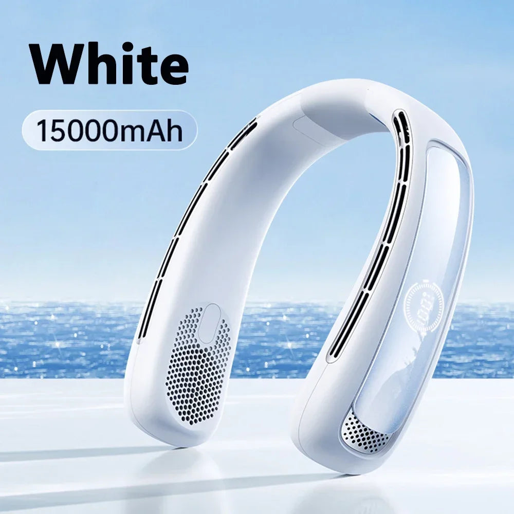 Draagbare Bladloze Nekventilator – 15000mAh Oplaadbare Neck Fan met Slim Display | Stille Handsfree Koeling voor Sport & Outdoor