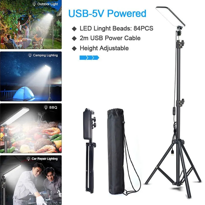 Tragbares LED-Arbeitslicht für den Außenbereich – per USB wiederaufladbare Campinglampe mit Teleskopständer
