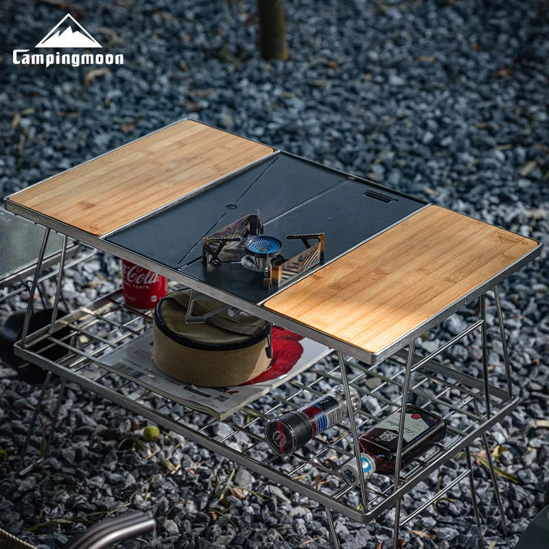 Black Camping Accessory Set | Draagbare Camp Keukentafel, Outdoor Gasfornuis Standaard en Vouwbare Tafel