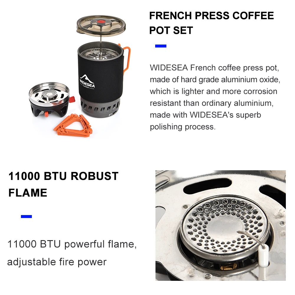 Camping Cooking System met Warmtewisselaar | Outdoor Gasfornuis met Koffiepot en Bestek voor Kamperen en Toerisme