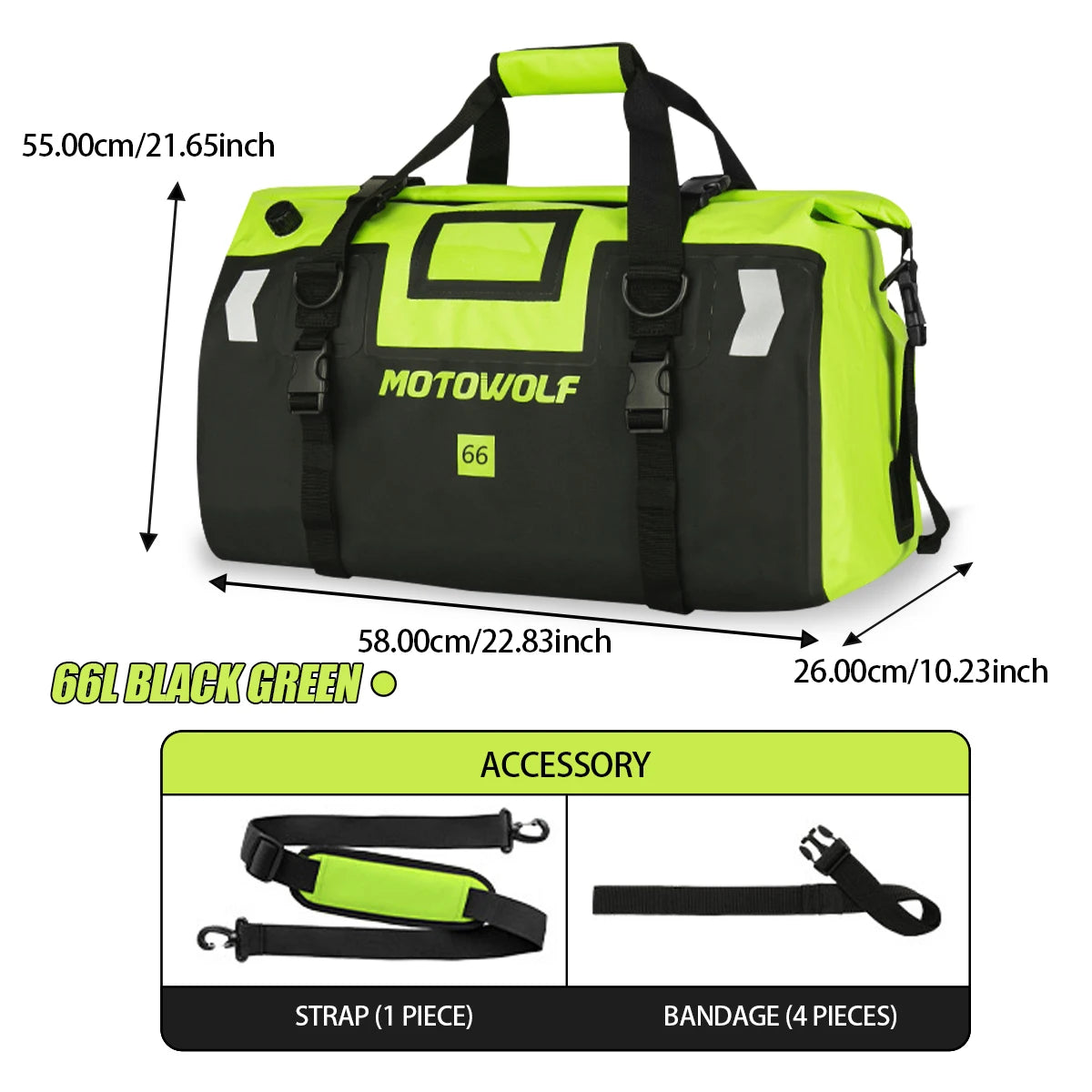 Motorcycle Dry Bag 40L/66L - Waterdichte Reflecterende Duffle Bag voor Reizen, Kamperen, Skiën, Fietsen, en Outdoor Avonturen