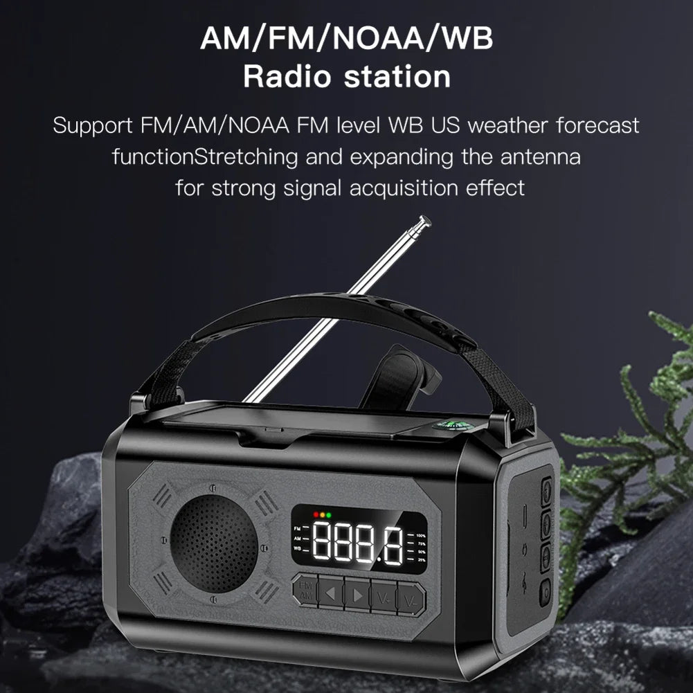 12000mAh AM/FM/NOAA Weerradio | Draagbare Zonne- & Handcrank Noodradio met Leeslamp voor Outdoor Camping