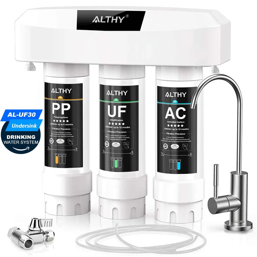 Onder-de-Gootsteen Ultrafiltratie Waterfilter Zuiveringssysteem – 3-Staps PP+UF+AC, Verwijdert Lood, Chloor, Bacteriën en Slechte Smaak