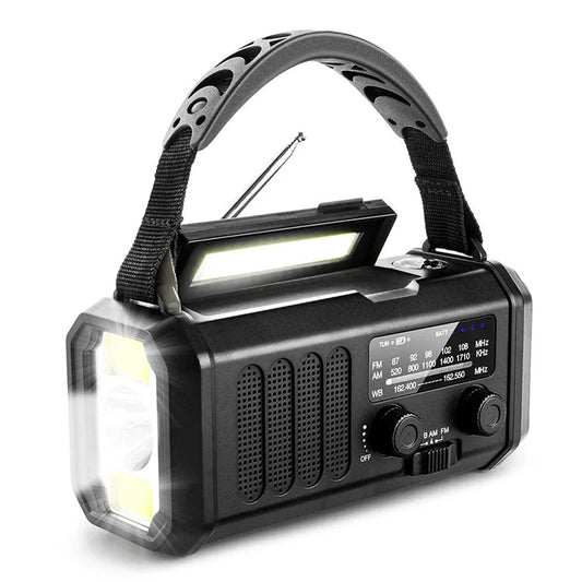 Woopker Emergency Radio E30 - 10000mAh Zonne- en Hand Crank Radio met FM/AM/NOAA, LED Zaklamp & Powerbank