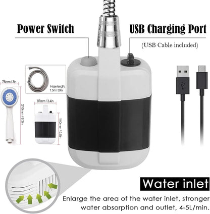 Draagbare Campingdouche - USB Oplaadbare Buiten Douche Pomp voor Kamperen, Hondenwassen, Tuinieren en Auto Reiniging