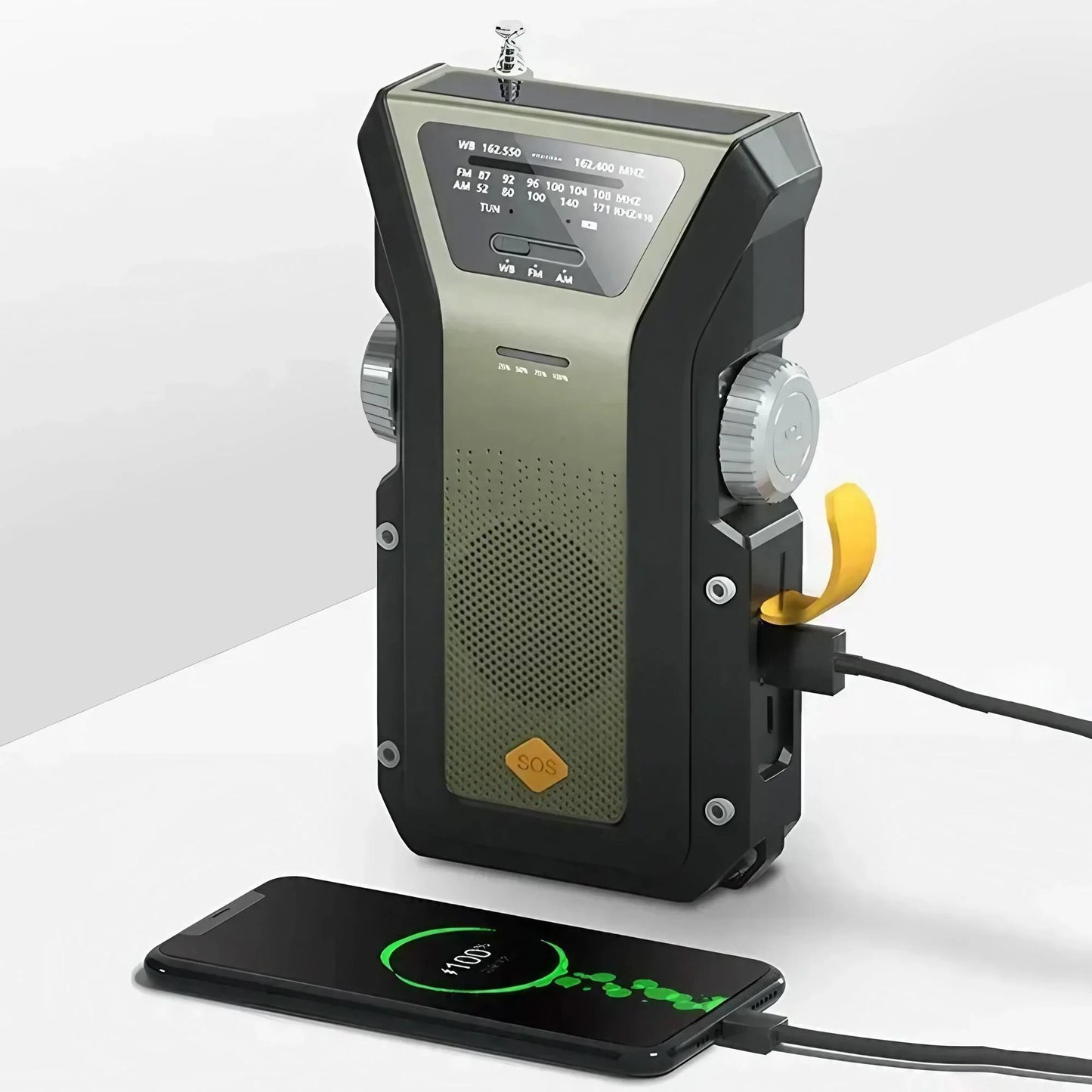 Multifunctionele Weer- en Noodradio – Handcrank, Solar, USB Opladen, Powerbank, LED Zaklamp