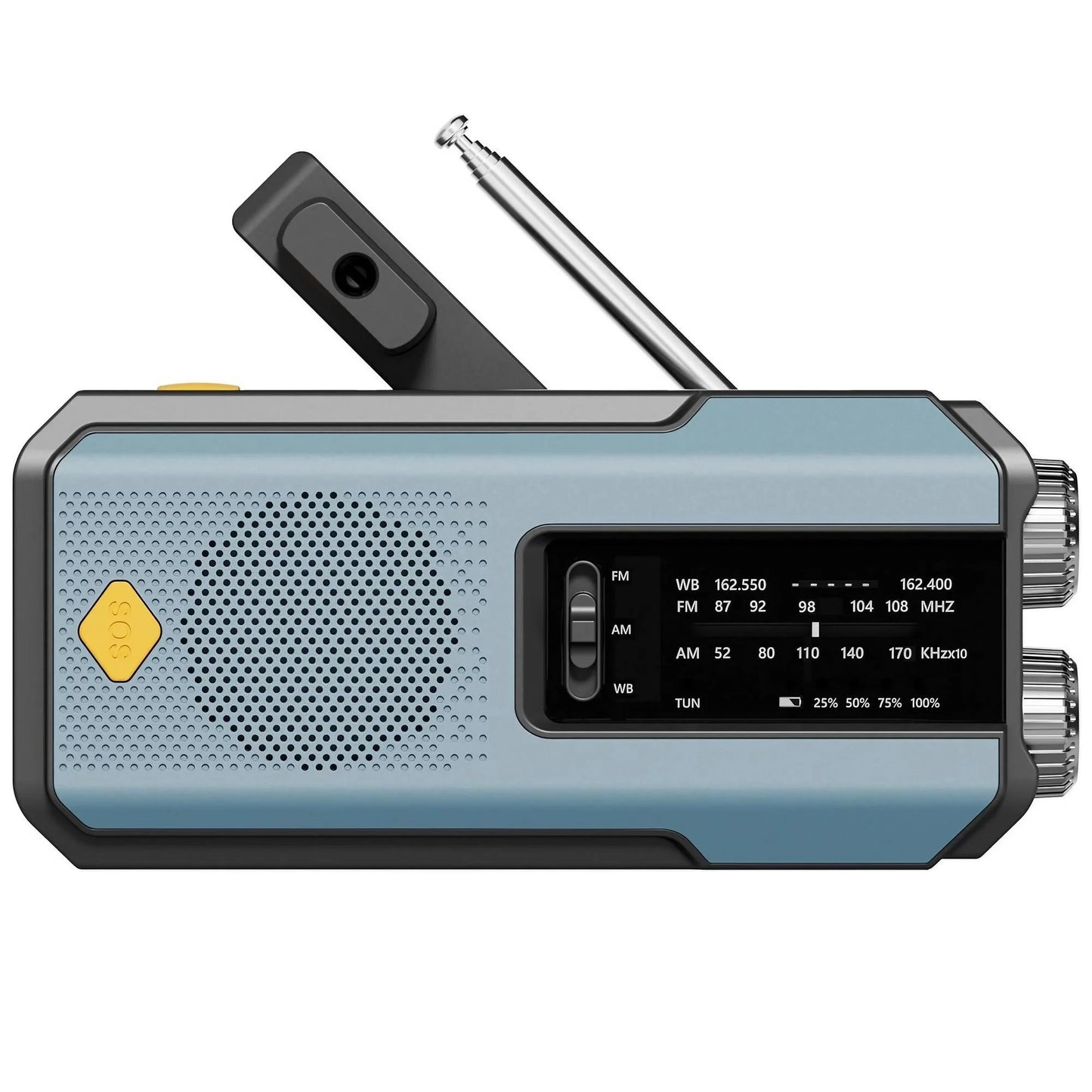 Multifunctionele Weer- en Noodradio – Handcrank, Solar, USB Opladen, Powerbank, LED Zaklamp