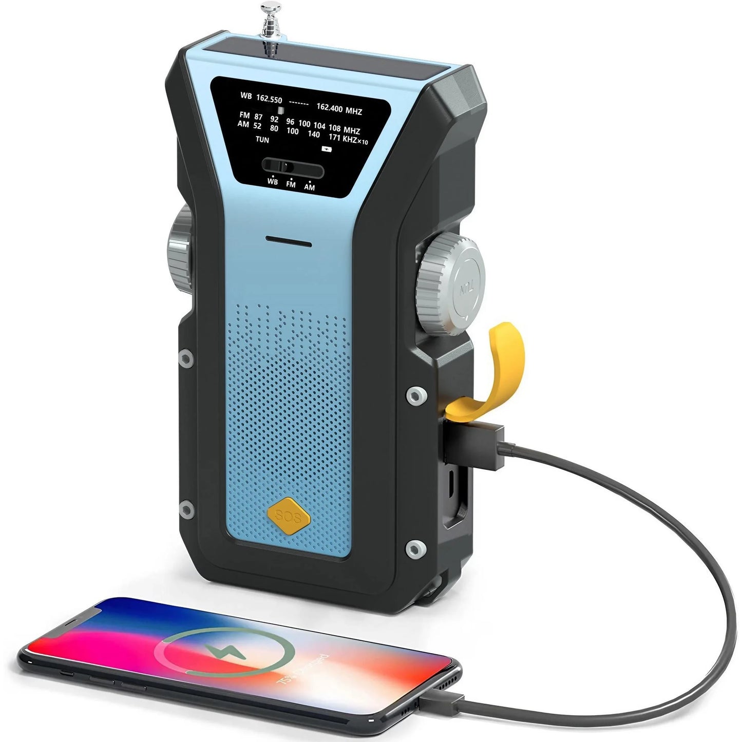 Multifunctionele Weer- en Noodradio – Handcrank, Solar, USB Opladen, Powerbank, LED Zaklamp