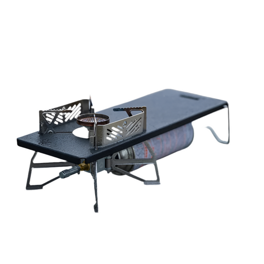 Black Camping Accessory Set | Draagbare Camp Keukentafel, Outdoor Gasfornuis Standaard en Vouwbare Tafel