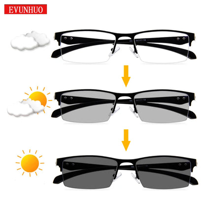 Titanium Fotochromische Progressieve Leesbril voor Mannen en Vrouwen – Hyperopie & Presbyopie, Outdoor Sport Bril, Rechthoekig