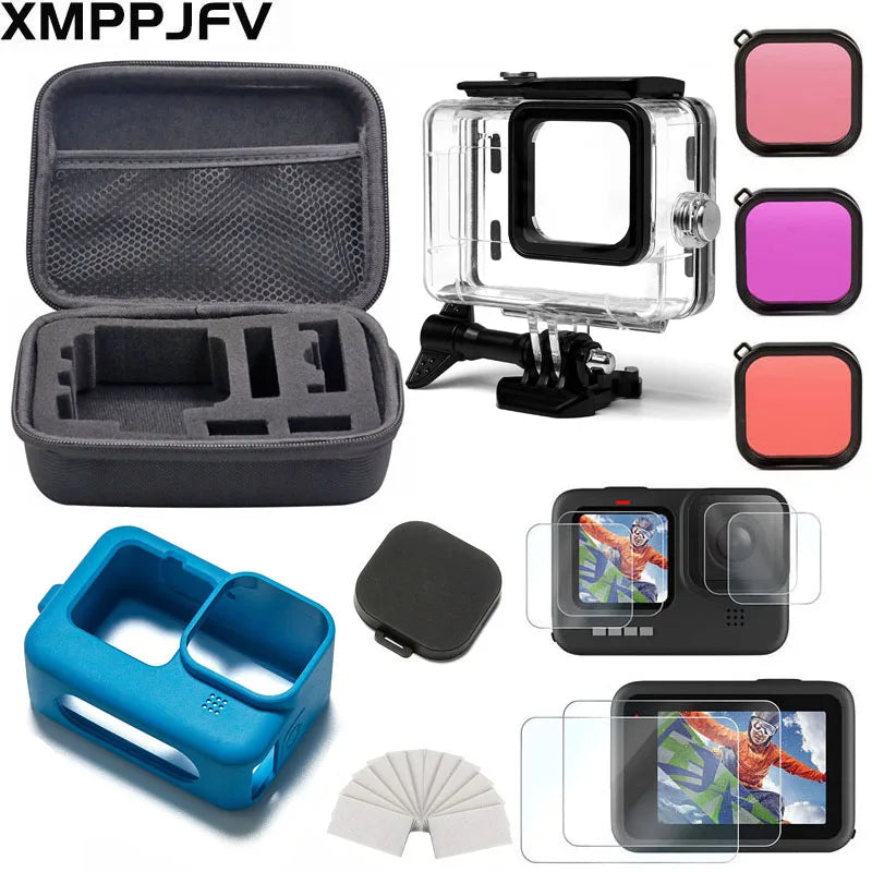 Accessoires Kit voor GoPro Hero 12/11/10/9 - Inclusief Waterdichte Behuizing, Draagtas, Statief & Mounts