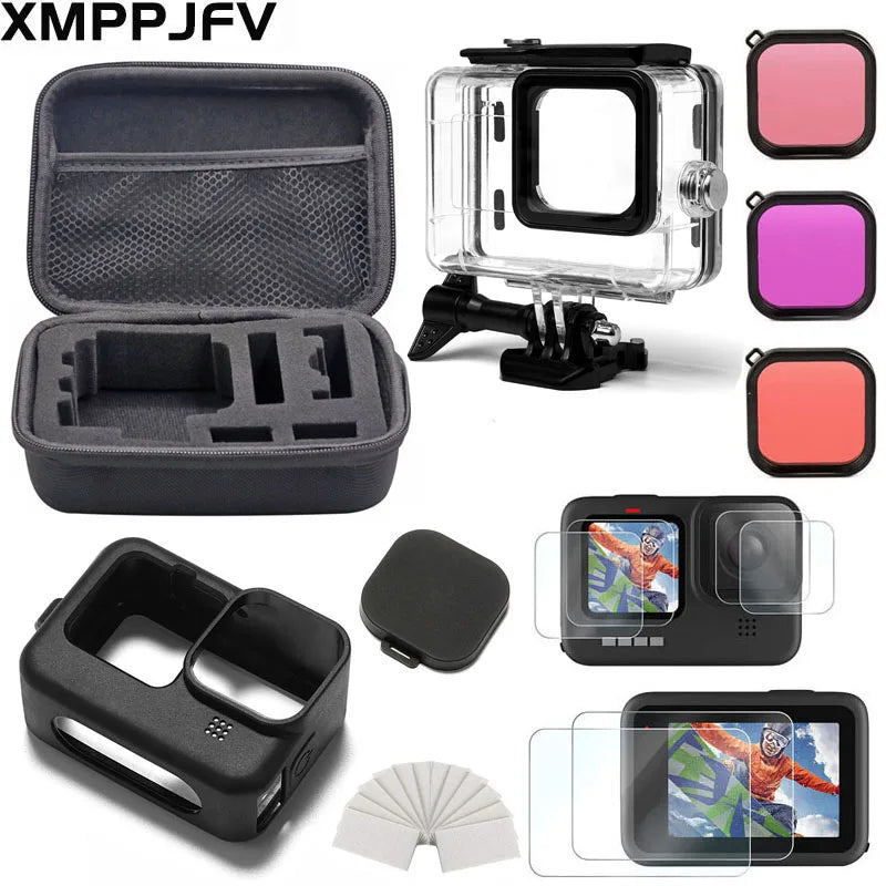 Accessoires Kit voor GoPro Hero 12/11/10/9 - Inclusief Waterdichte Behuizing, Draagtas, Statief & Mounts