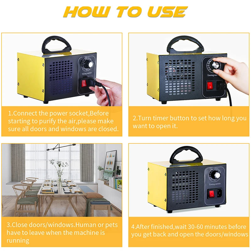 Ozon generator 60g – 220V luchtreiniger & geurverwijderaar – Ozonator voor thuisgebruik