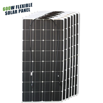 12V Flexibel Monokristallijn Zonnepaneel – 100W tot 600W Waterdicht Solar Panel voor RV & Boot