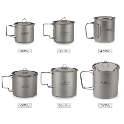 Lixada Ultralight Titanium Camping Mug with Foldable Handle (300-650ml)
