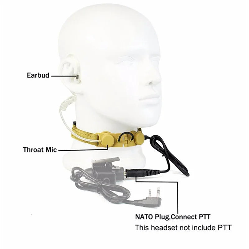Z Tactical Z003 Throat Mic - Air Tube Headset met U94 PTT voor Baofeng UV-5R, UV-82, TYT TH-UV8000D, Retevis H777 en Meer