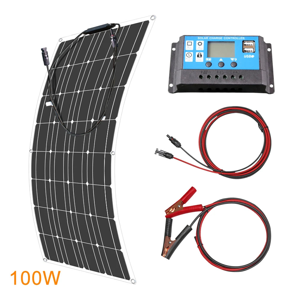 12V Flexibel Monokristallijn Zonnepaneel – 100W tot 600W Waterdicht Solar Panel voor RV & Boot