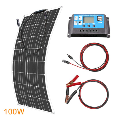 12V Flexibel Monokristallijn Zonnepaneel – 100W tot 600W Waterdicht Solar Panel voor RV & Boot