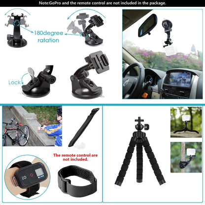 Zubehör-Set für Action-Kameras – geeignet für GoPro Hero 12/11/10, Xiaomi Yi, Insta360 X3/X4 – inklusive Gehäuse, Halterungen und Selfie-Stick