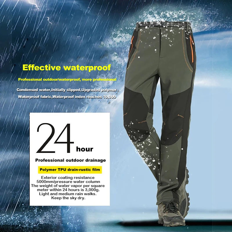 Warme Fleece Outdoor Winterbroek Heren – Waterdichte Softshell Wandelbroek voor Hiking, Ski & Kamperen