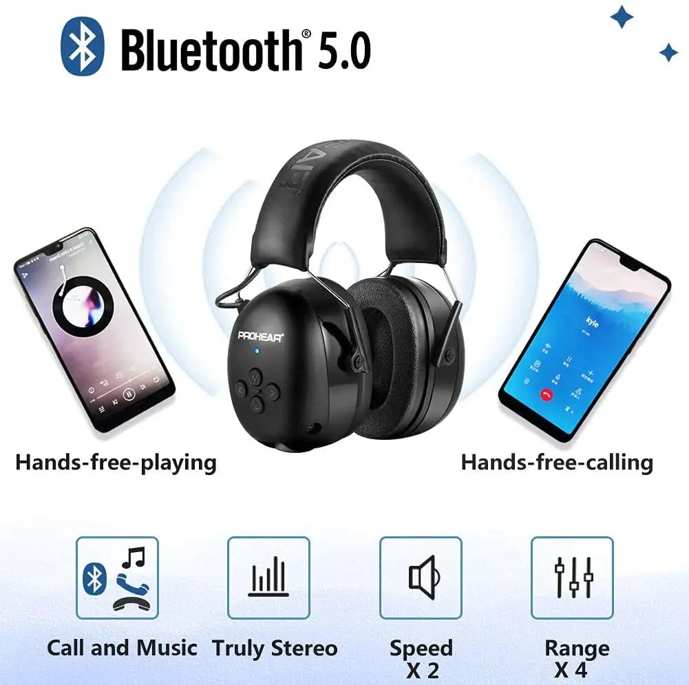 Bluetooth Earmuffs 5.0 - Elektronische Hoofdtelefoon met Gehoorbescherming, Geluidsreductie en Oplaadbare Functie voor Muziek en Veiligheid