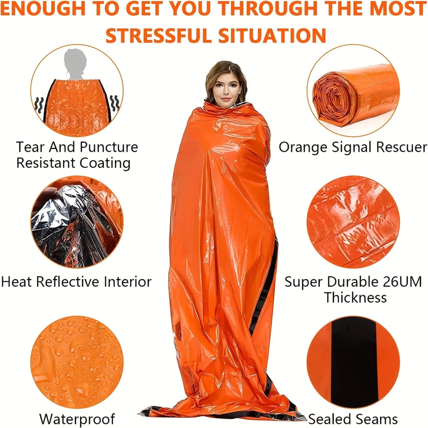 Portable Waterproof Emergency Sleeping Bag - Mylar Thermal Survival Bag for Camping, First Aid and Outdoor Adventures