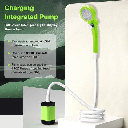 Tragbare Campingdusche mit 6000 mAh und intelligenter Digitalanzeige – für Camping, Wohnmobil und Outdoor