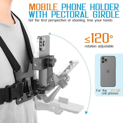 Verstelbare Telefoon Clip Houder met Borstband | Sportcamera en Mobiele Telefoon Bevestiging voor Outdoor Opnames