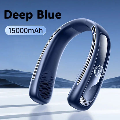 Draagbare Bladloze Nekventilator – 15000mAh Oplaadbare Neck Fan met Slim Display | Stille Handsfree Koeling voor Sport & Outdoor