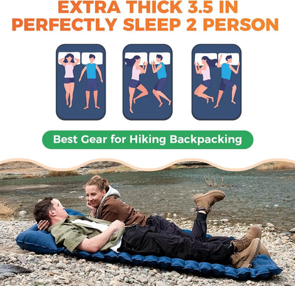 Doppelte aufblasbare Campingmatratze – extra breite, ultraleichte Isomatte mit integrierter Pumpe