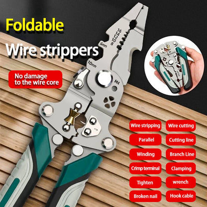 Vouwbare Draadstripper met Katrolontwerp – Multifunctionele Elektricien Draadverdeler, Krimptangen en Windingtangen